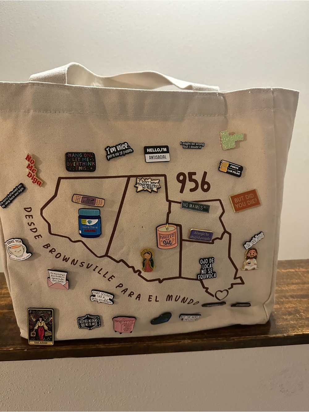 Canvas Tote Bag with South Texas Map Design  Heart on Brownsville Texas - Cream